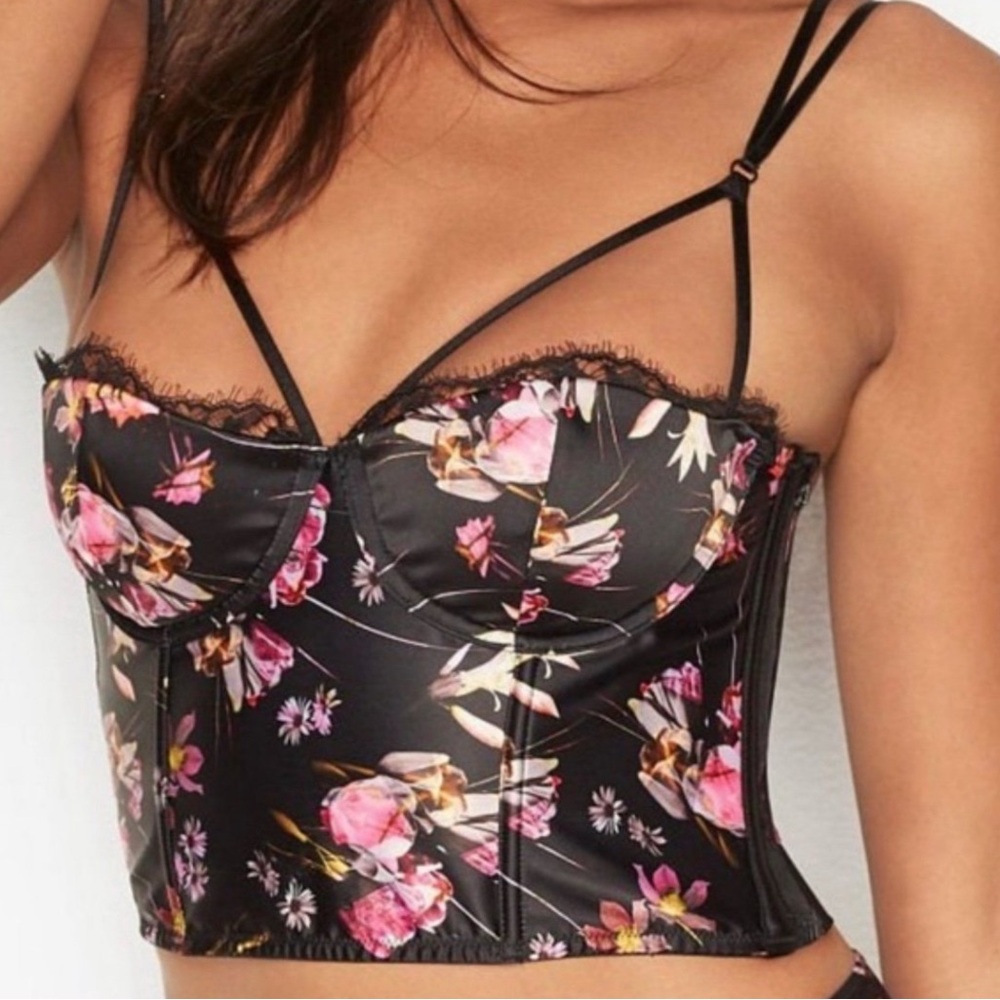Victoria's Secret Black and Pink Floral Corset